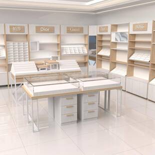 需定制极简原木风免装生态板眼镜展示高柜货架柜台免漆玻璃中岛整