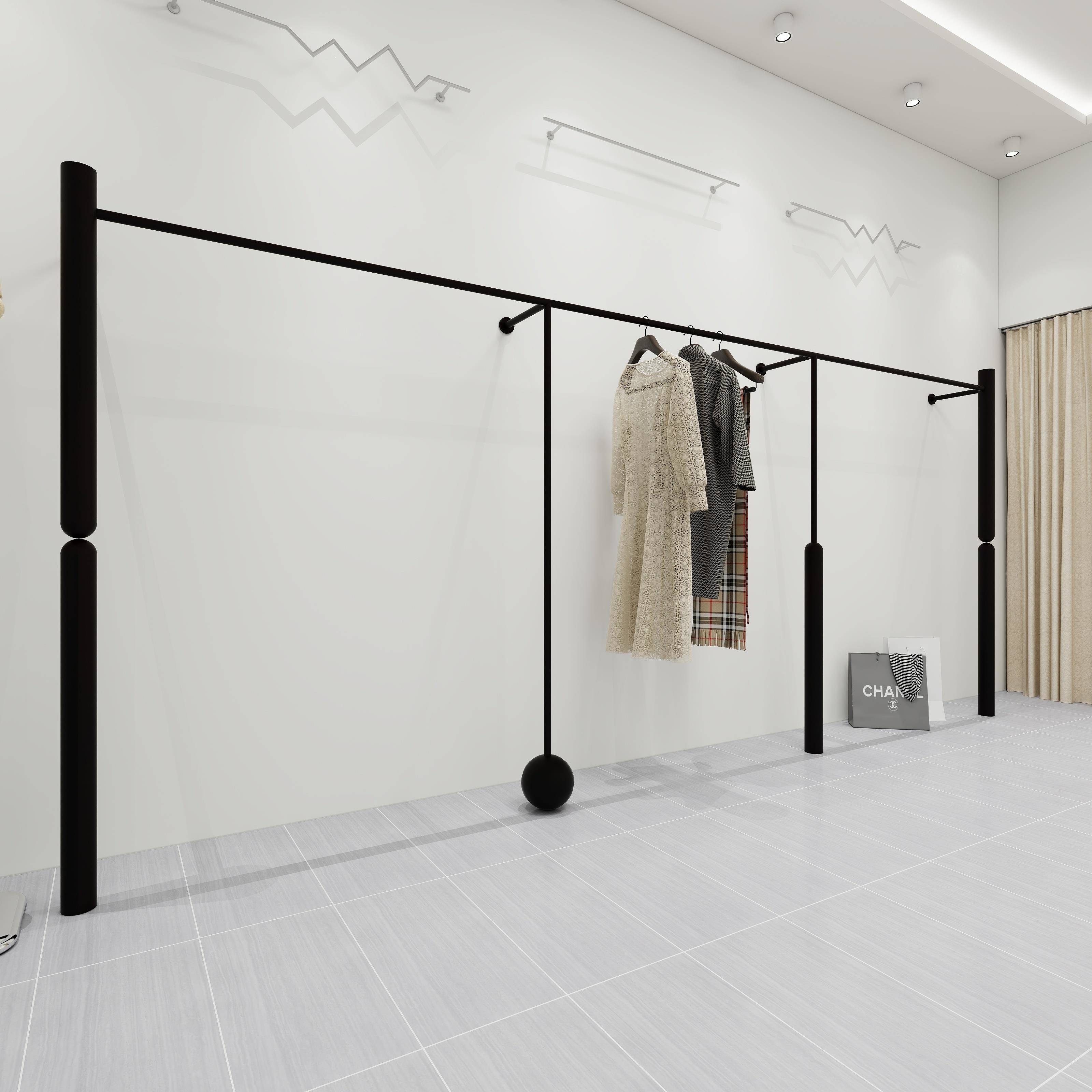 黑色哑光简约陈列货架加厚哑光挂衣架服装店女装店上墙展示架童装