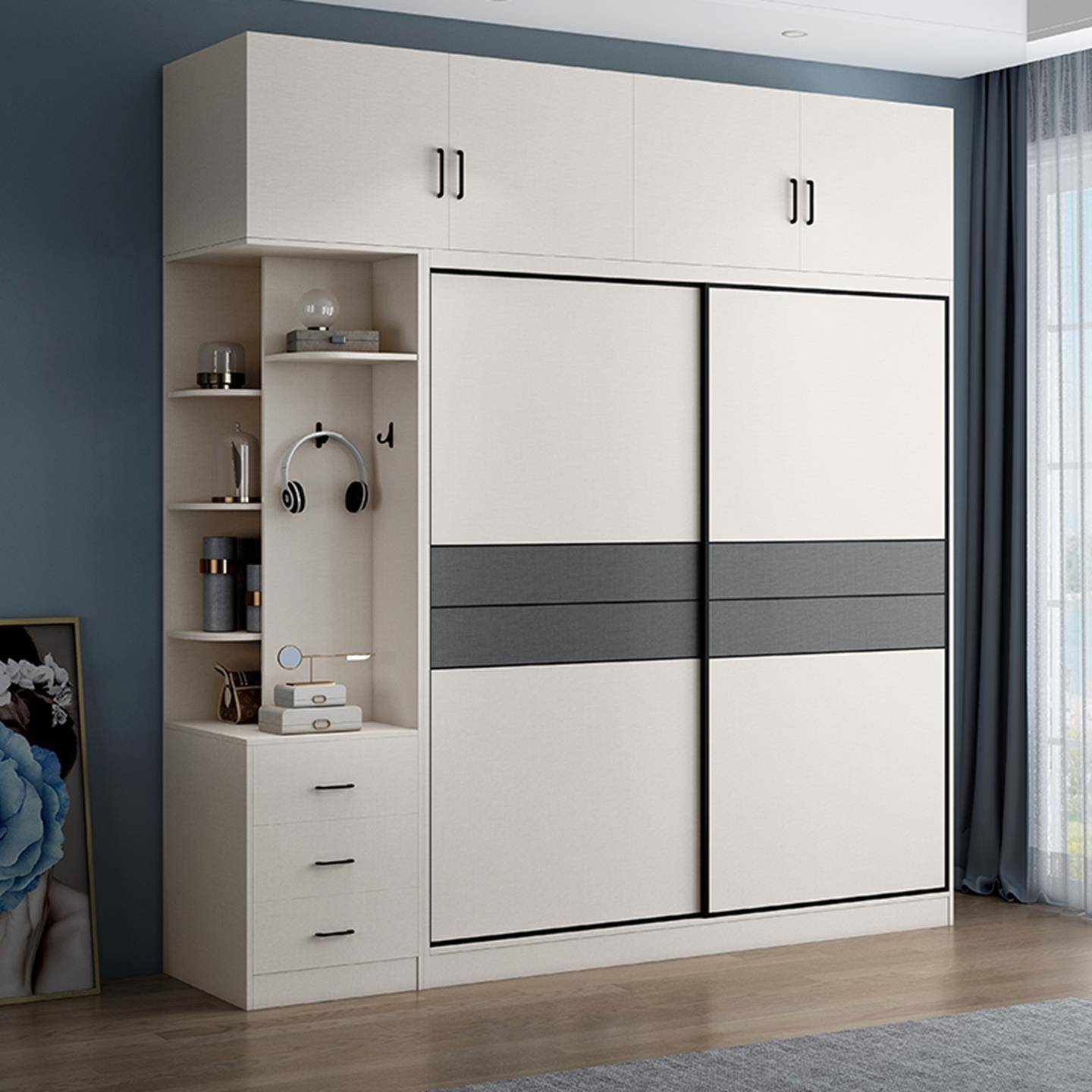 实木衣柜 现代简约移门大衣橱北欧拉门滑门卧室家用柜子主卧