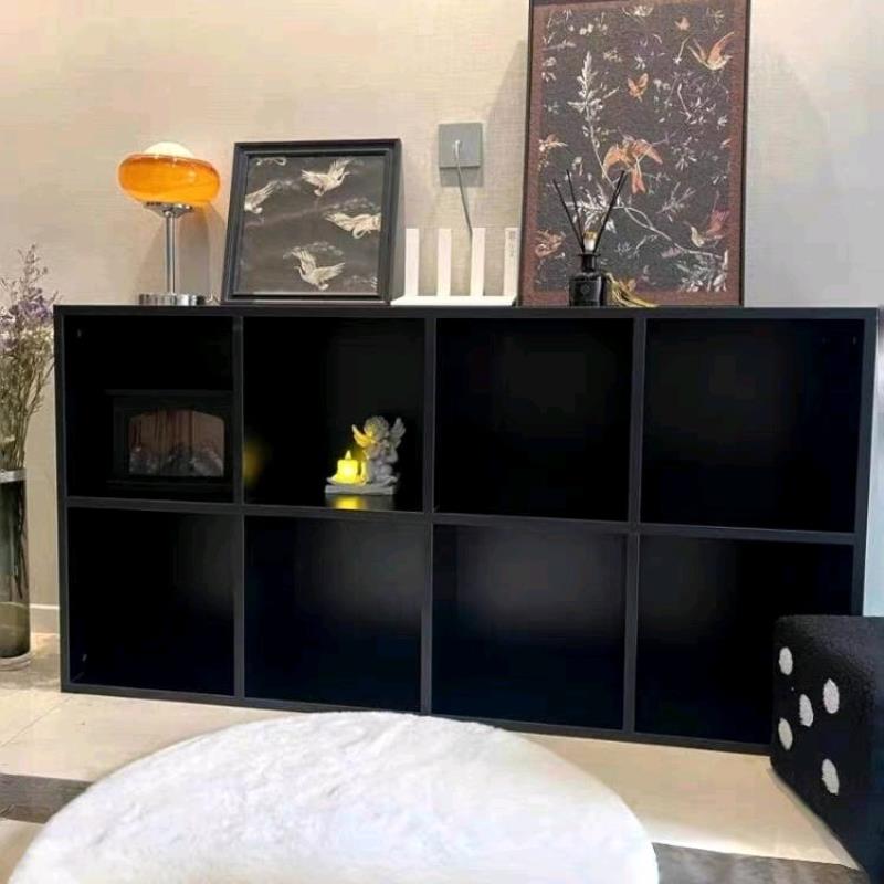 黑色格子柜实木儿童收纳书柜客厅矮电视柜装饰柜靠墙收纳柜置物柜