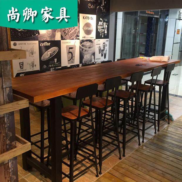 需定制欧式吧台桌家用实木长条桌靠墙吧台酒吧高脚桌咖啡店吧台桌