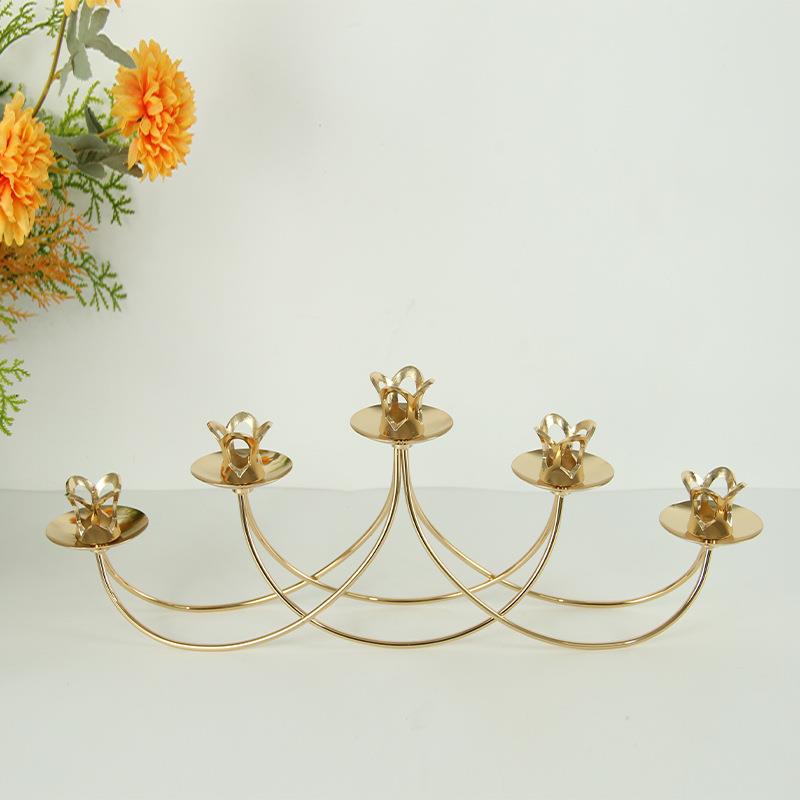 欧美式铁艺五头烛台莲花五头浪漫婚庆餐桌家居金属轻奢装饰品摆件