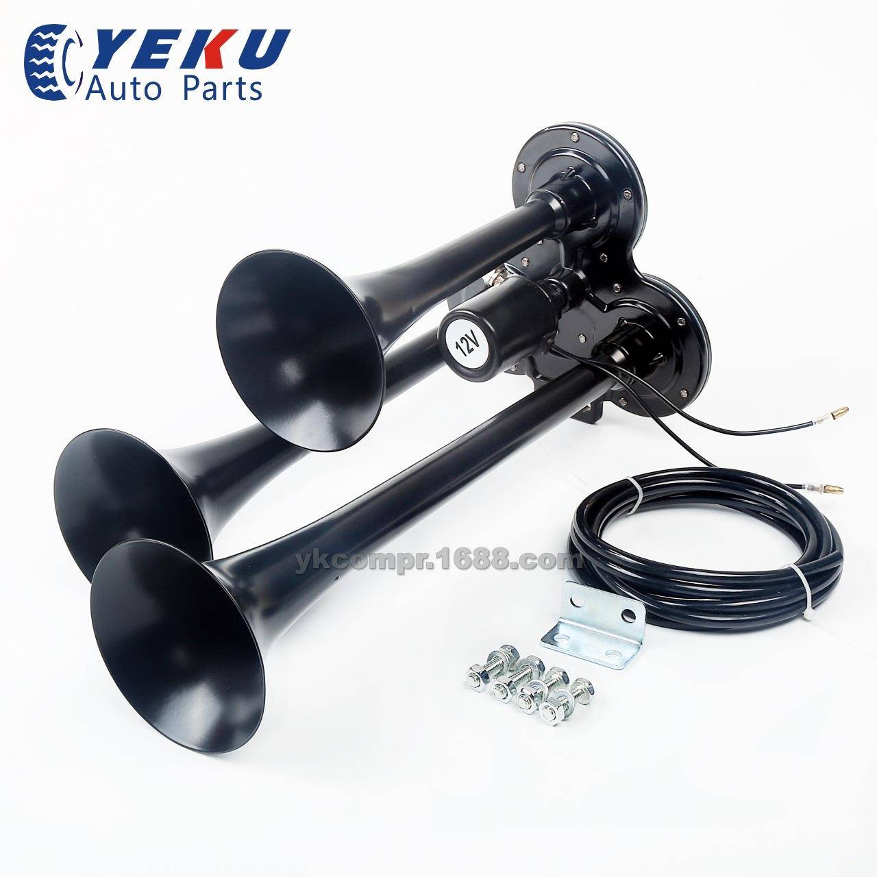 汽车改装喇叭12V150DB黑色三管电控气喇叭卡车货车越野车火车改装