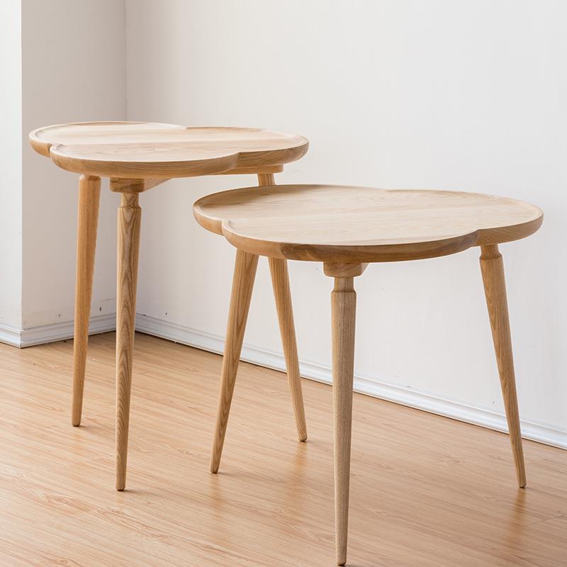 全实木圆几组合北欧简约现代茶几环保客厅家具沙发小边几白蜡木桌