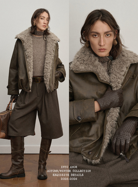 INTO AMOR设计感水洗做旧效果涂层环保毛领90白鸭绒羽绒服外套