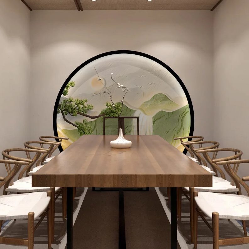 轻奢高档画餐厅壁画山水画芯圆形入户玄关装饰画生财客厅壁纸流水图片