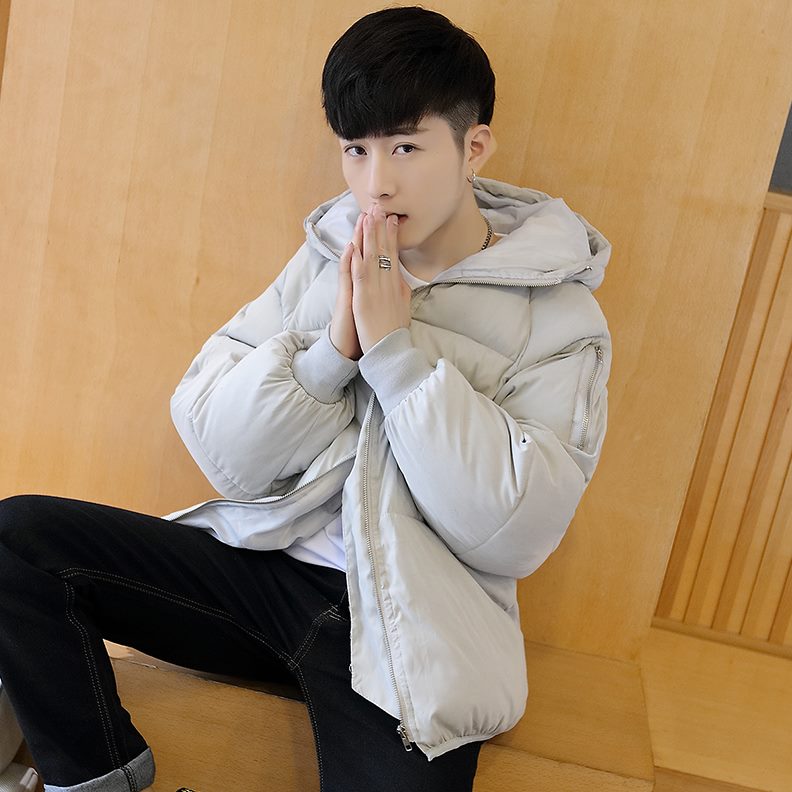 白色冬天连帽情侣大码棉衣新款学生羽绒棉服短款男面包服男士加厚