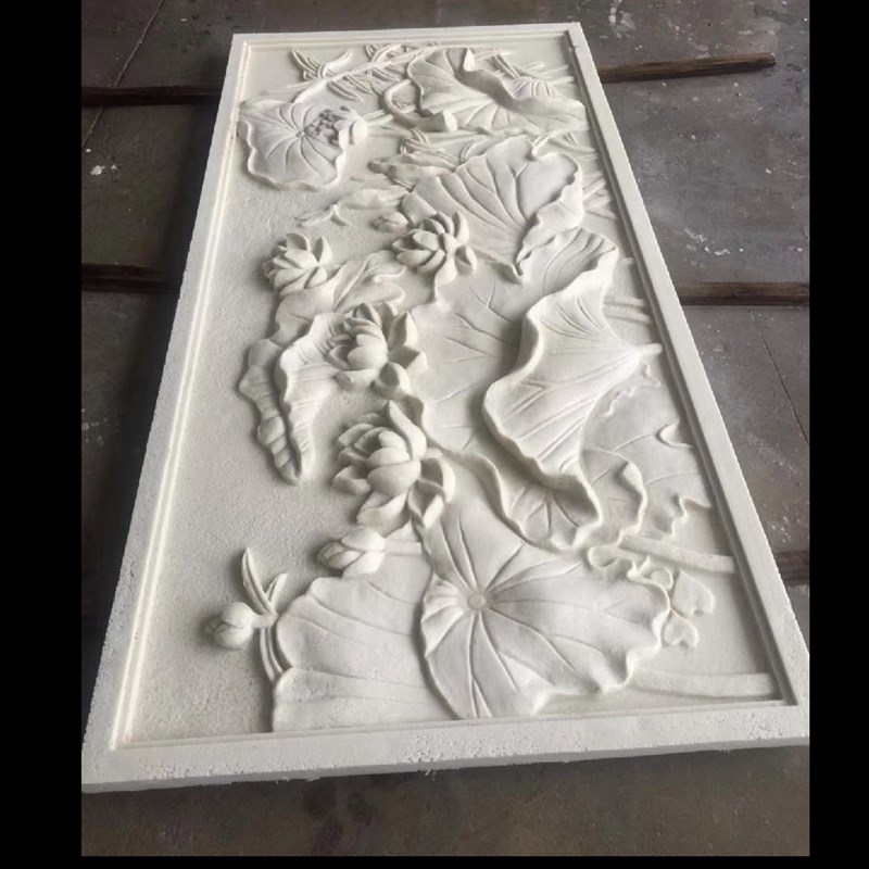 现货人造砂岩浮雕荷花鲤鱼玻璃钢中式别墅外墙挂画外墻装饰画可定图片