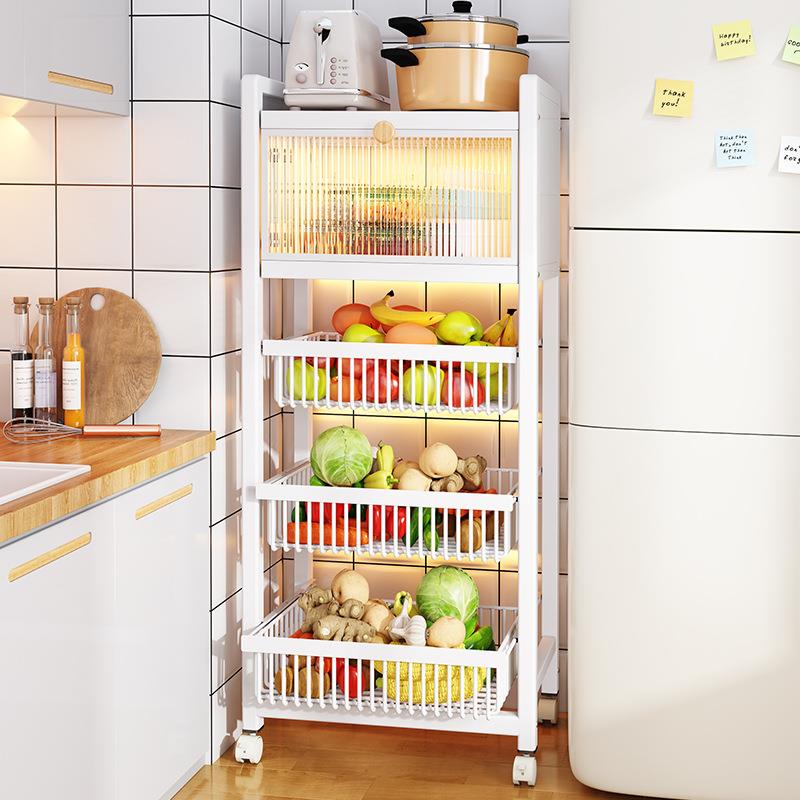 厨房多功能可移动水果蔬置物架落地式带柜门抽拉储物架收纳置物架