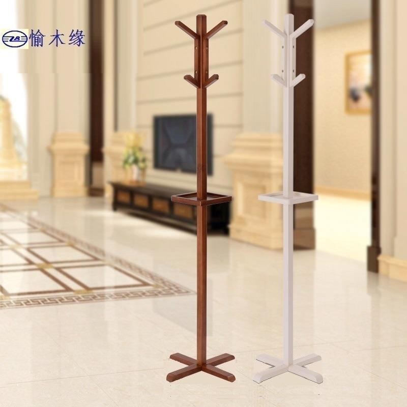 愉木缘实木带收纳衣帽架落地式挂衣架欧式衣服架子家用客厅置物架
