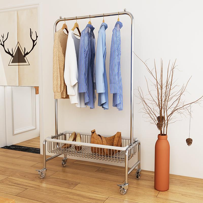 室内移动晾衣架挂衣架子落地家用卧室衣帽架置物阳台脏衣篮晒衣架