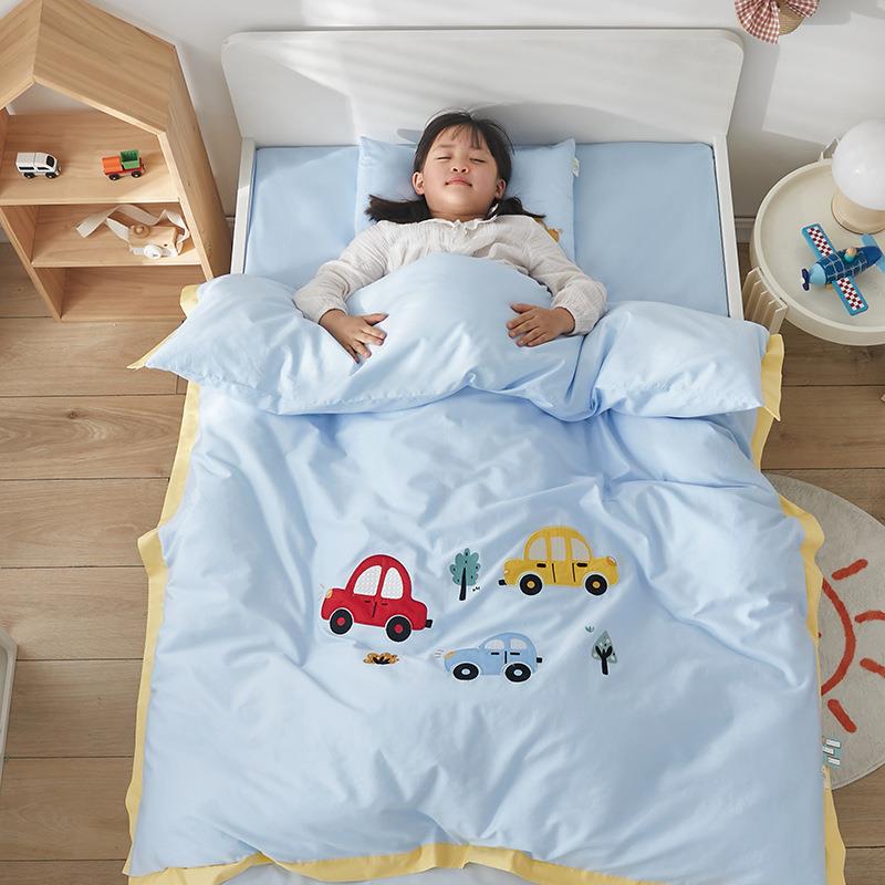 2024新款a类60s长绒棉儿童被套绣花带边幼儿园多件套宝宝床品