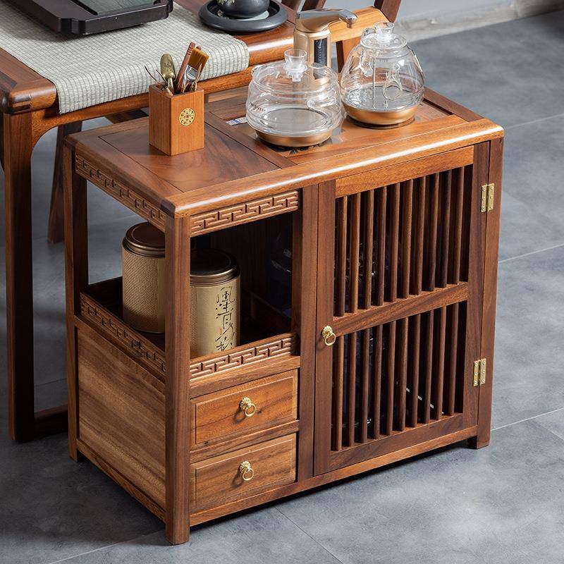 胡桃木茶水柜茶台茶桌侧边柜实木茶吧几下置水桶烧水壶一体茶柜子