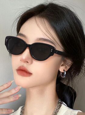 复古猫眼墨镜女款高级感方圆脸窄框太阳眼镜登山护目镜防紫外线