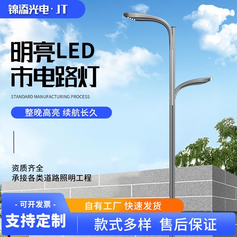 厂家LED市电路灯单臂双臂海螺臂6m8m城市道路照明路灯