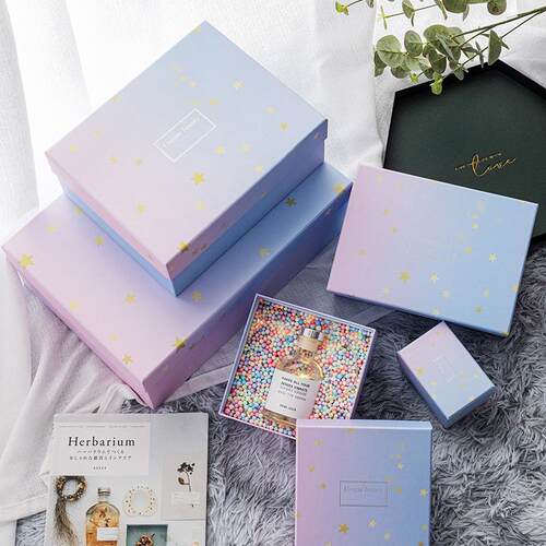 i礼ns品盒长品方形大号天渐变礼盒化EAX妆口红创意礼物盒地盖包装