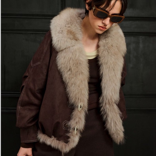 米叨叨aele高级感加厚短款 鹅绒狐狸毛毛领羽绒派克服皮草外套女冬
