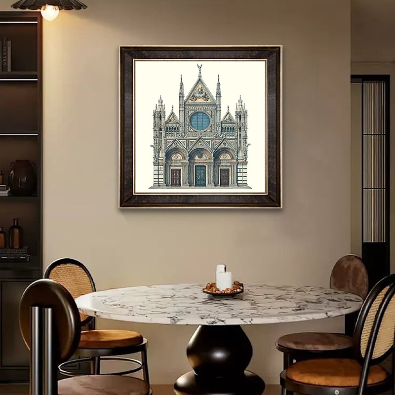 美式复古客厅沙发背景墙装饰画酒店别墅壁画欧式建筑餐厅玄关挂画图片