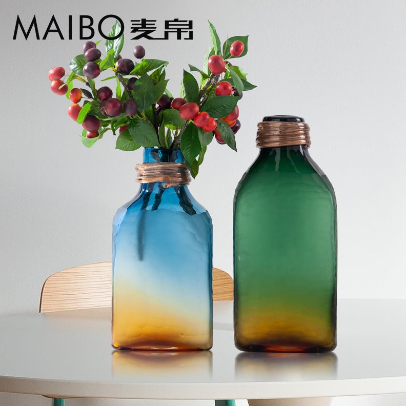插花玻璃花瓶室内家居现代简约磨砂多色花器客厅桌面摆件渐变