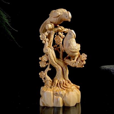 崖柏木雕刻喜上眉梢摆件家居办公桌面装饰摆饰木质工艺品