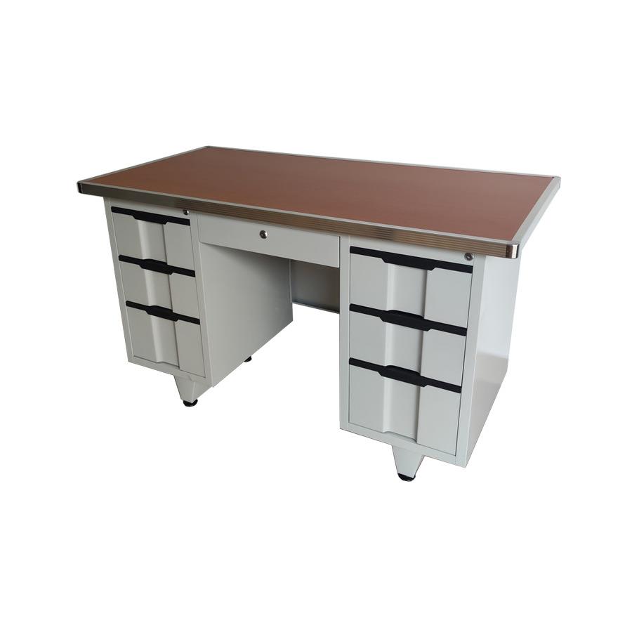 户外防水钢质办公桌钢制台式电脑桌抽屉单人铁皮工作台车间职员桌