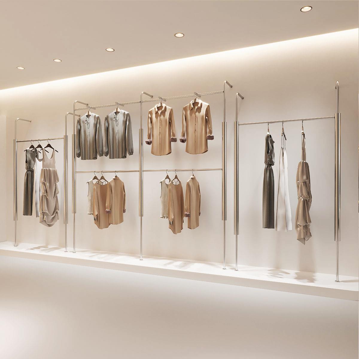 不锈钢服装店展示架陈列架子落地式简约上墙男装店双层带正挂货架