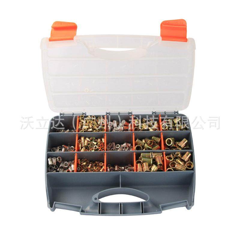 1000PCS盒装拉铆螺母套装铆螺母组合镀彩锌平头竖纹螺母拉帽