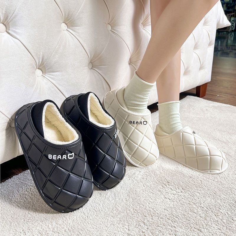 秋冬季新款居家防水棉拖鞋居家情侣包跟保暖毛绒棉鞋女情侣