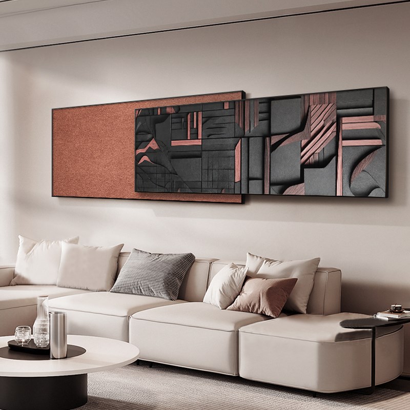 侘寂风客厅装饰画立体几何沙发背景墙挂画高级感肌理叠加壁画新款图片