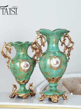 爆款美式乡村花瓶奢华创意装饰品客厅玄关桌面摆件树脂插花工艺品