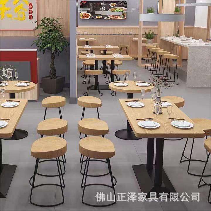小吃店餐饮商用桌椅组合快餐店麻辣烫店餐厅实木凳子工厂卡座沙发
