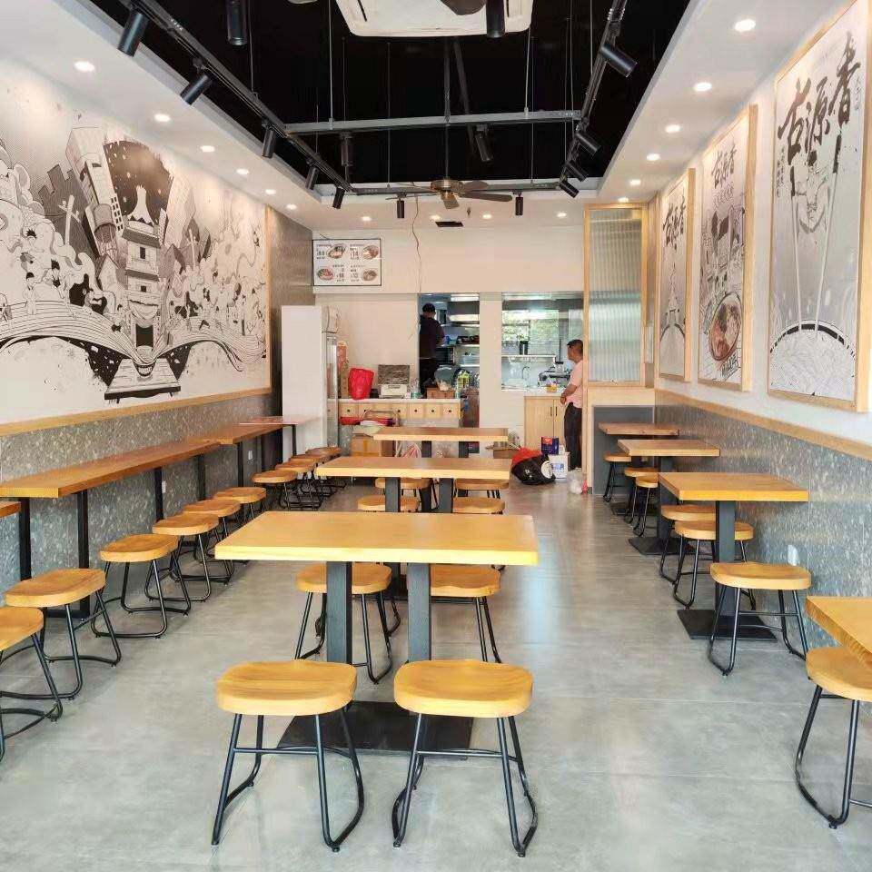 设计师款餐厅实木桌椅组合原北欧方形桌椅网红汤面馆麻辣烫螺蛳粉