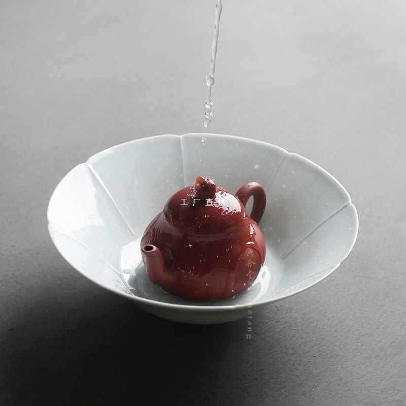 A5L湖田窑青白釉葵口盘紫砂壶养壶承 陶瓷壶托干泡台储水茶盘