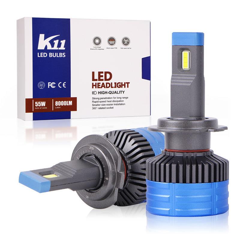 K11汽车LED大灯灯泡55W前照灯H11改装聚光9005远近一体超亮h7车灯