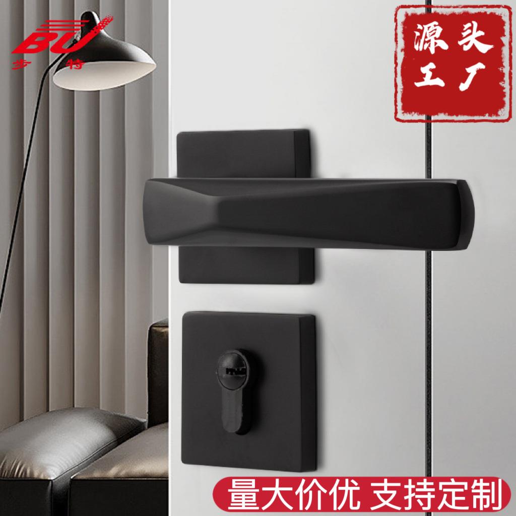 门锁室内静音锁磁吸简约房门锁卧室黑色家用实木门把手分体锁