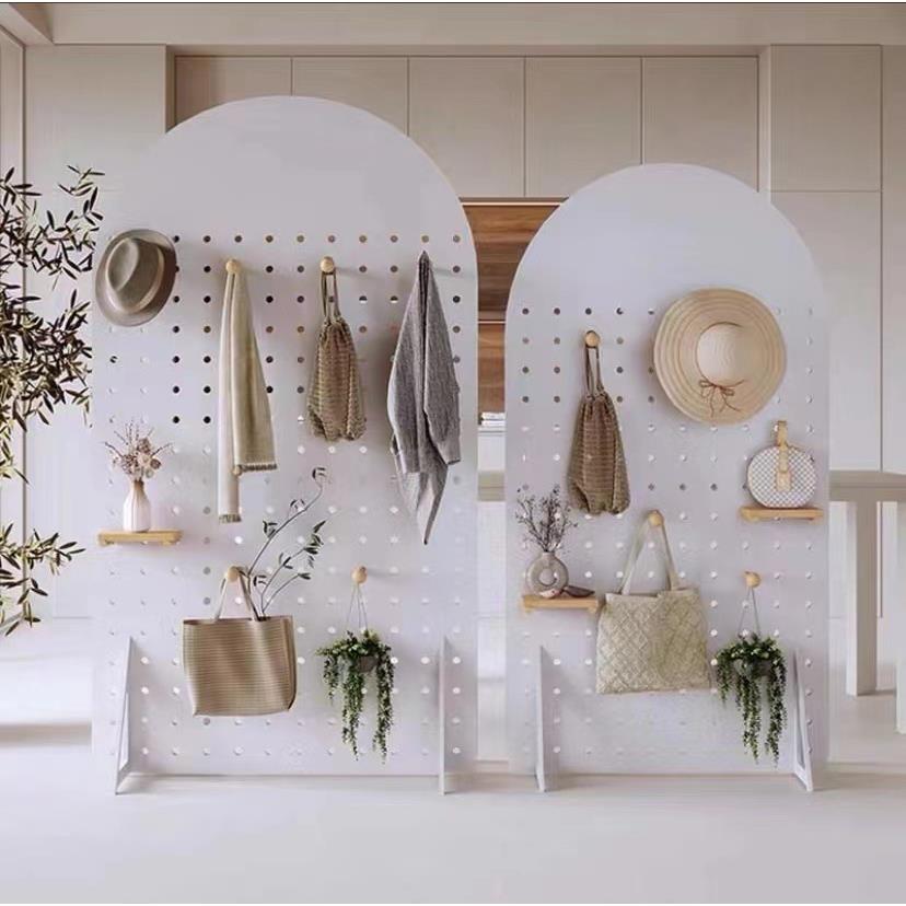 实木洞洞板立式屏风钉板隔断万象轮可移动客厅展厅展示架收纳直销