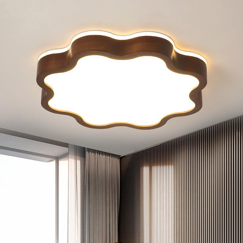 新中式卧室灯实木现代简约创意花朵灯男孩女孩儿童房间实木吸顶灯