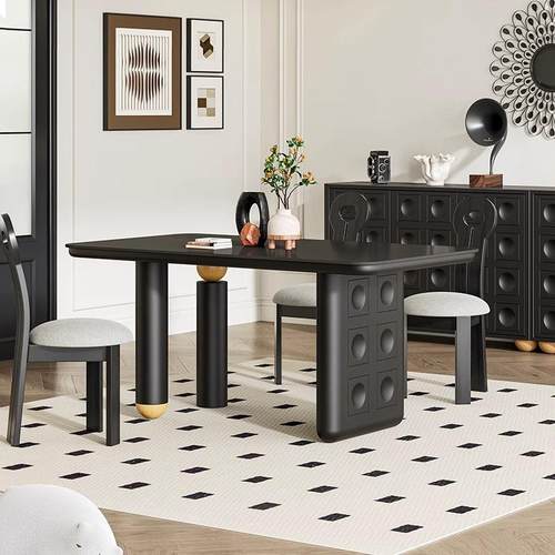 岩板餐桌长方形家用吃饭桌子北欧简约设计师黑色洽谈桌商用实木