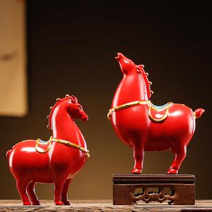 中式创意唐马陶瓷摆件送礼工艺品马到成功办公室桌面客厅书房装饰