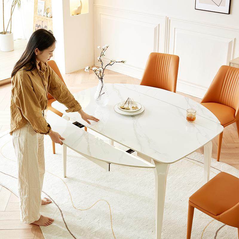 桐语特现代简约岩板餐桌可伸缩折叠小户型意式奶油风白色可变圆桌