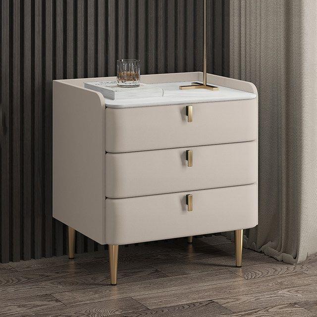 工厂直销轻奢床头柜实木简约现代置物三层收纳皮质岩板卧室床边柜