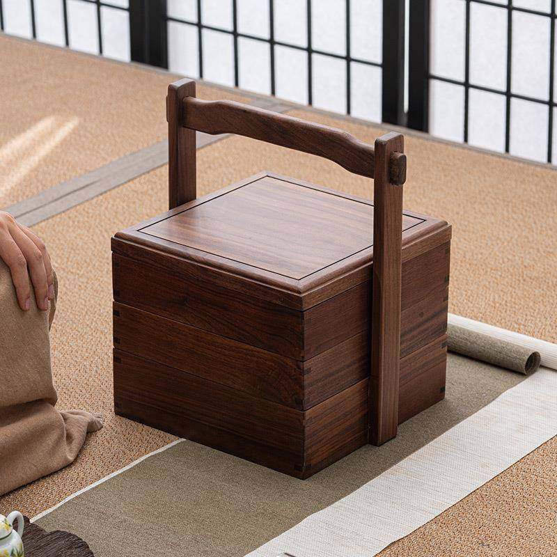 极素黑胡桃木提盒便携茶盒多层食盒收纳盒中式实木手提盒茶道摆件,3C数码配件,USB灯,淘宝优惠券,粉丝福利购,淘宝优惠卷