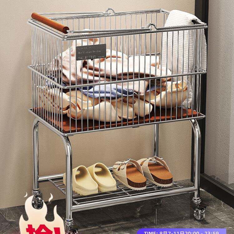 中古脏衣篓推车家用卫生间双层脏衣篮客厅卧室移动脏衣服收纳筐