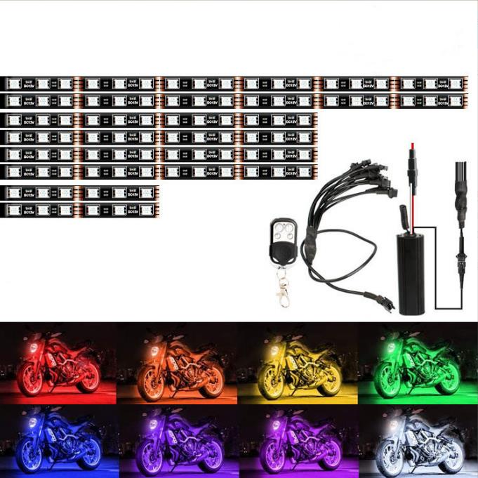 RGB一拖八气氛灯96LED车载遥控幻彩灯条汽摩托通用灯条氛围灯
