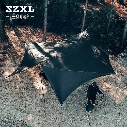 三只小驴户外遮阳怪兽天幕黑胶野餐遮阳棚菱形防晒双翼六角天幕