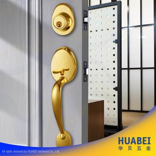 圆形大拉手单开单拉锌合金房门锁黑色双开双拉把手锁北欧门锁