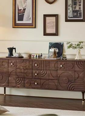 北美黑胡桃全实木边柜现代简约樱桃木原木餐厅多功能储物收纳斗柜