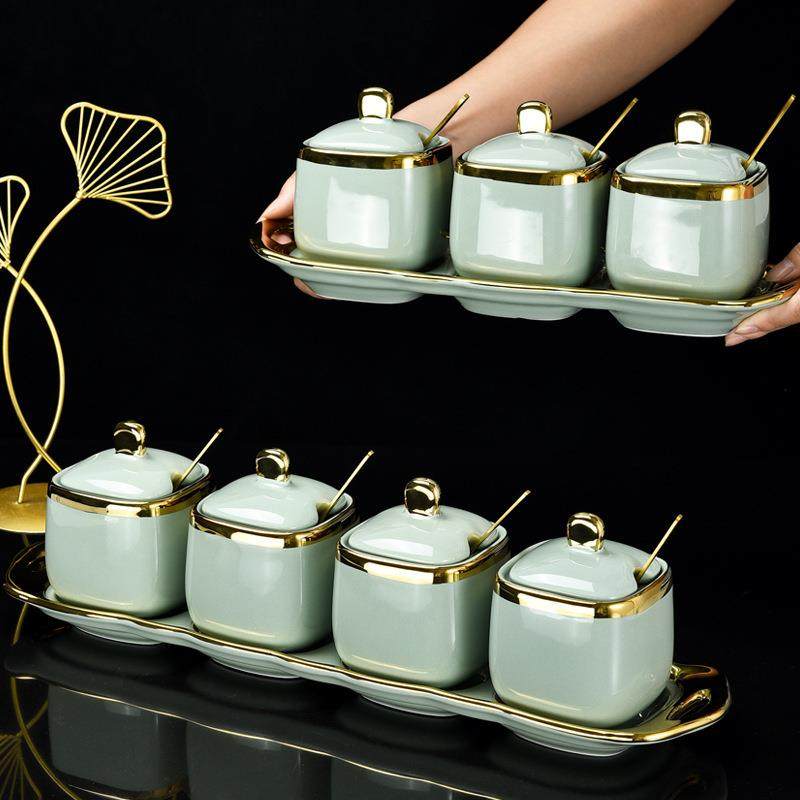 新排新排北欧盐味精调料罐调味盒陶瓷厨房用品家用辣椒油罐子