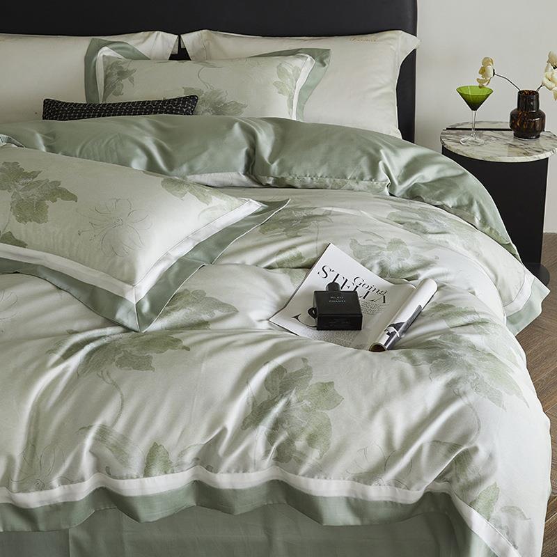 轻奢高端天丝棉四件套田园数码印花被套别墅样板间裸睡床品