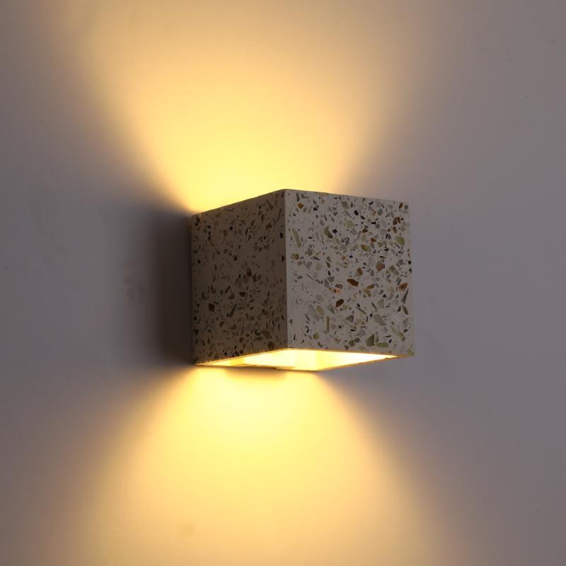 现代个性创意工程防水简约Loft北欧LED方形工业风水磨石水泥壁灯